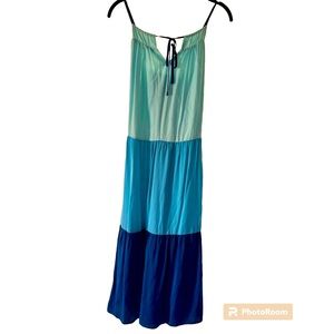 Loft Color Block Adjustable Strap Lined Poly/Viscose Beachy Nautical Summer Maxi